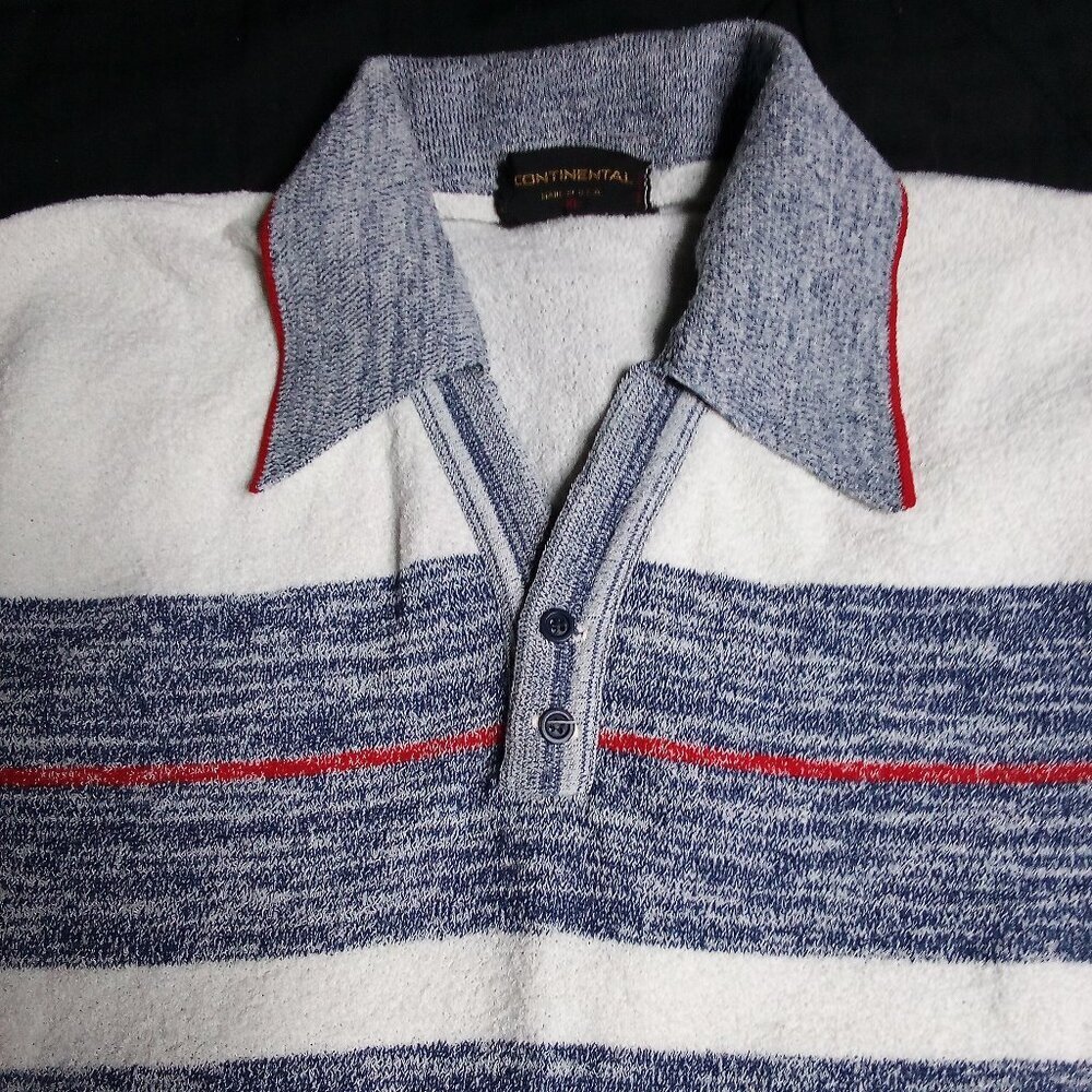 Vintage 60s Continental Striped Terry Cloth Hippy Polo Shirt